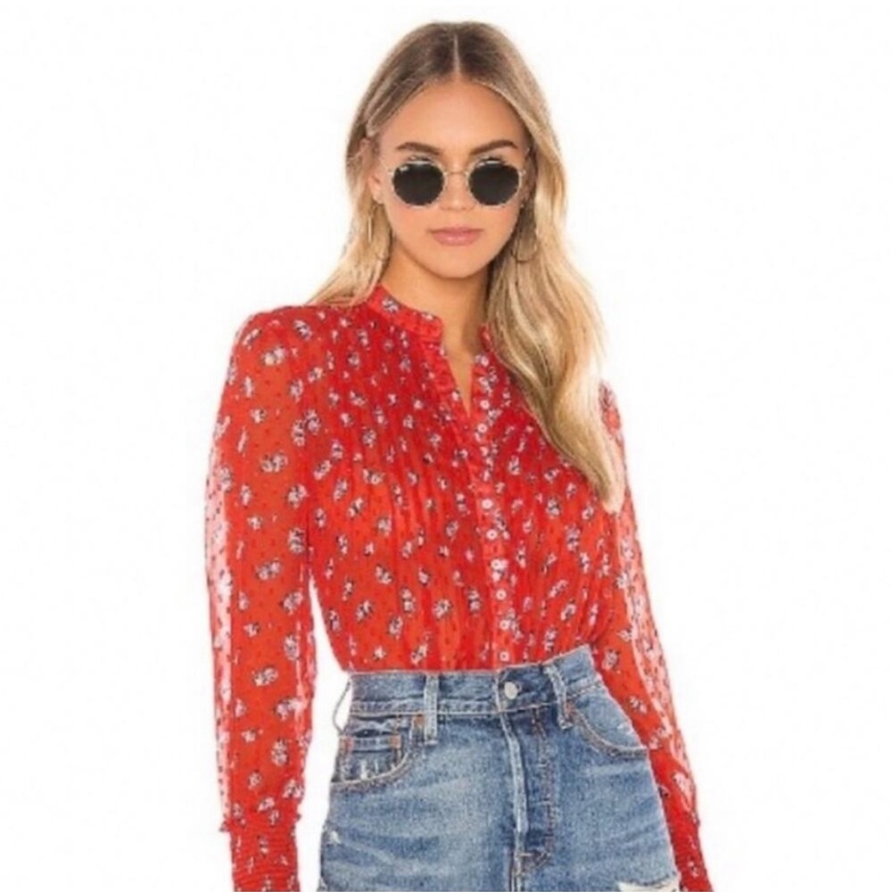 Free People Floral Red Women's Top